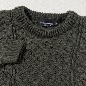 NWOT Rue Saint Patrick Mens L 100% Wool Fisherman Cable Knit Sweater Ireland